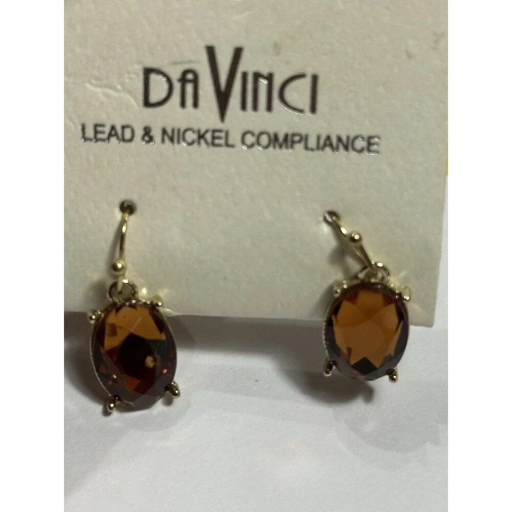3Pc Mixed Earrings Lot Da Vinci Gemstone Gold Tone Vintage Style New & Used